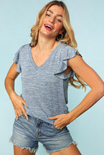 Load image into Gallery viewer, Heat Waves Flutter-Sleeve Top in Denim Two Tone
