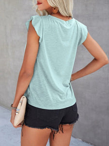 Ruffled Round Neck Cap Sleeve Top (multiple color options)