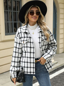 Plaid Collared Neck Long Sleeve Jacket (multiple color options)