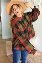 Load image into Gallery viewer, Rock&#39;n Plaid Button Down Oversized Shirt in Olive &amp; Rust
