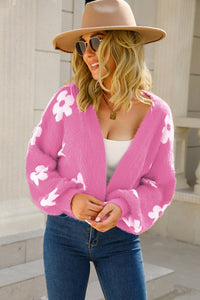 Floral Open Front Fuzzy Cardigan (multiple color options)