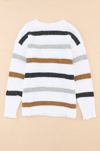 Striped Round Neck Dropped Shoulder Sweater