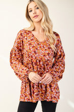 Load image into Gallery viewer, Floral V-Neck Balloon Sleeve Blouse
