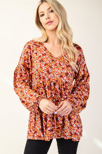 Floral V-Neck Balloon Sleeve Blouse