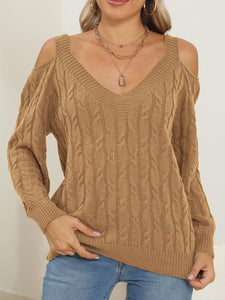 Cable-Knit V-Neck Long Sleeve Sweater (multiple color options)