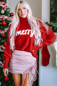 Merry Christmas Turtleneck Long Sleeve Sweater (multiple color options)