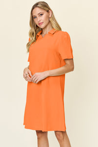 Texture Collared Neck Short Sleeve Dress (multiple color options)