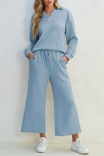 Load image into Gallery viewer, Textured Collared Neck Top and Wide Leg Pants Set (multiple color options)
