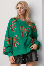 Load image into Gallery viewer, Christmas Bow Sequin Round Neck Dropped Shoulder Sweatshirt (multiple color options)
