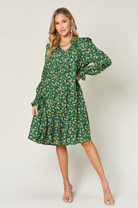 Printed Ruffle Hem Long Sleeve Tiered Dress (multiple color options)