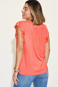 Bamboo Notched Ruffled Short Sleeve T-Shirt (multiple color options)