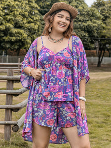 Printed Cami, Open Front Cover Up and Shorts Set