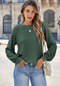 Lace Detail Round Neck Lantern Sleeve Top (multiple color options)