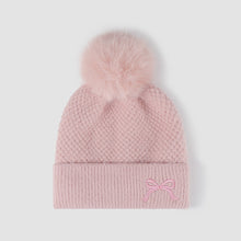 Load image into Gallery viewer, Thermal Bow Knit Hat with Pom-pom (multiple color options)
