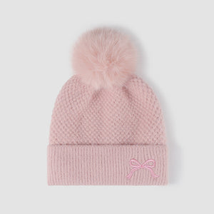 Thermal Bow Knit Hat with Pom-pom (multiple color options)