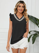 Load image into Gallery viewer, Ruffled V-Neck Cap Sleeve Blouse (multiple color options)
