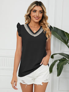 Ruffled V-Neck Cap Sleeve Blouse (multiple color options)