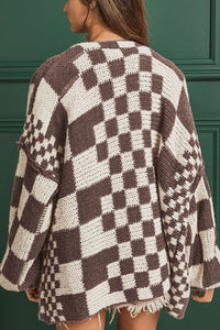 Checkered Open Front Long Sleeve Cardigan (multiple color options)