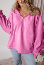 Load image into Gallery viewer, Pocketed Half Zip Dropped Shoulder Hoodie (multiple color options)
