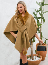 Load image into Gallery viewer, Fuzzy Trim Open Front Poncho (multiple color options)
