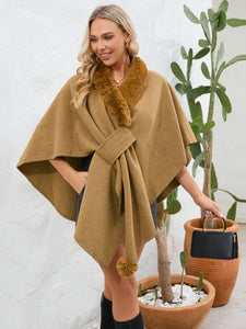 Fuzzy Trim Open Front Poncho (multiple color options)