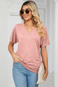 Ruched V-Neck Short Sleeve T-Shirt (multiple color options)