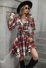 Load image into Gallery viewer, Plaid Tie Waist Long Sleeve Outerwear Dress
