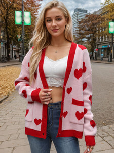 Heart Button Up Dropped Shoulder Long Sleeve Cardigan (multiple color options)