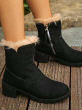 Load image into Gallery viewer, Suede Faux Fur Block Heel Boots (multiple color options)
