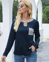 Load image into Gallery viewer, Cutout Leopard Round Neck Long Sleeve T-Shirt (multiple color options)
