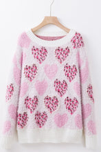 Load image into Gallery viewer, Pearl Detail Heart Round Neck Sweater
