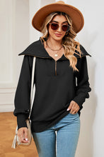 Load image into Gallery viewer, Half Zip Lantern Sleeve Sweatshirt  (multiple color options)
