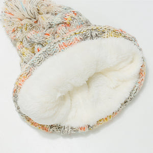 Contrast Cable-Knit Hat with Pompom (multiple color options)