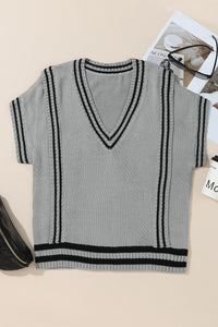 Striped Trim V-Neck Sweater Vest (multiple color options)