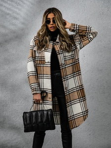 Plaid Collared Neck Long Sleeve Coat (multiple color options)