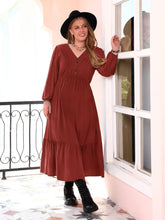 Load image into Gallery viewer, Quarter Button V-Neck Long Sleeve Dress
