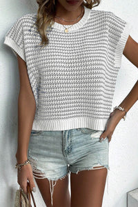 Striped Round Neck Cap Sleeve Sweater (multiple color options)