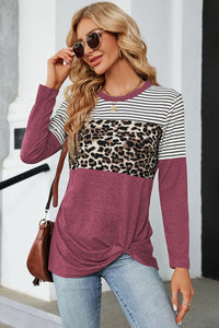 Leopard Striped Round Neck T-Shirt (multiple color options)