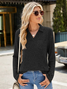 Ribbed Johnny Collar Long Sleeve Top (multiple color options)