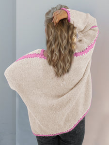 Contrast Open Front Dropped Shoulder Cardigan (multiple color options)