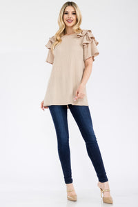 Ruffle Layered Short Sleeve Texture Top (multiple color options)