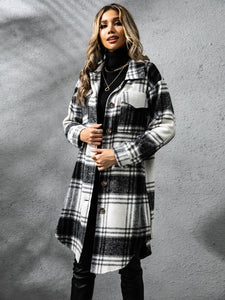 Plaid Collared Neck Long Sleeve Coat (multiple color options)