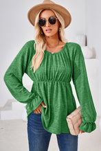 Load image into Gallery viewer, Ruched Round Neck Flounce Sleeve Blouse (multiple color options)
