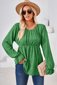 Ruched Round Neck Flounce Sleeve Blouse (multiple color options)