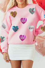 Load image into Gallery viewer, Valentine’s Day Sequin Heart Round Neck Long Sleeve Sweatshirt
