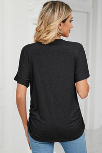 Ruched V-Neck Short Sleeve T-Shirt (multiple color options)