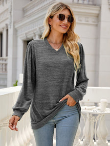 Heathered V-Neck Long Sleeve Top  (multiple color options)