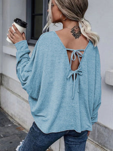 Double Tie Drop Shoulder Long Sleeve Top (multiple color options)