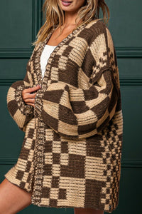 Checkered Open Front Long Sleeve Cardigan (multiple color options)