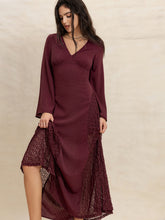 Load image into Gallery viewer, Lace Patchwork V-Neck Long Sleeve Midi Dress
